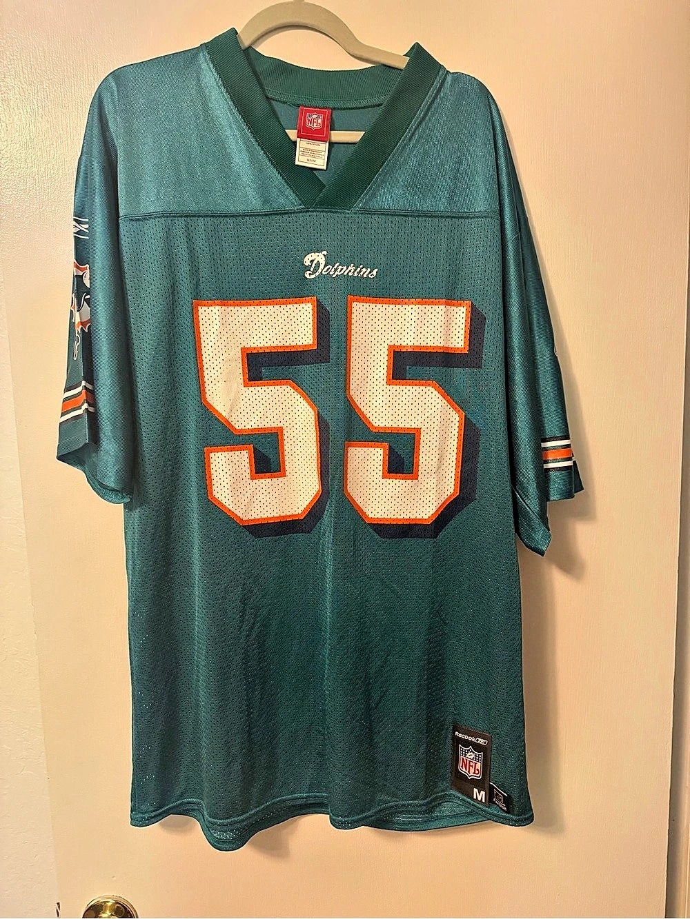 Reebok Miami Dolphins Junior Seau #55 jersey Men's Green & Orange Medium